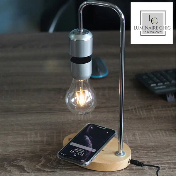 Bedside lamp with levitation bulb and induction charger - Wood and met –  Luminaire chic : Luminaires et Suspensions haut de gamme